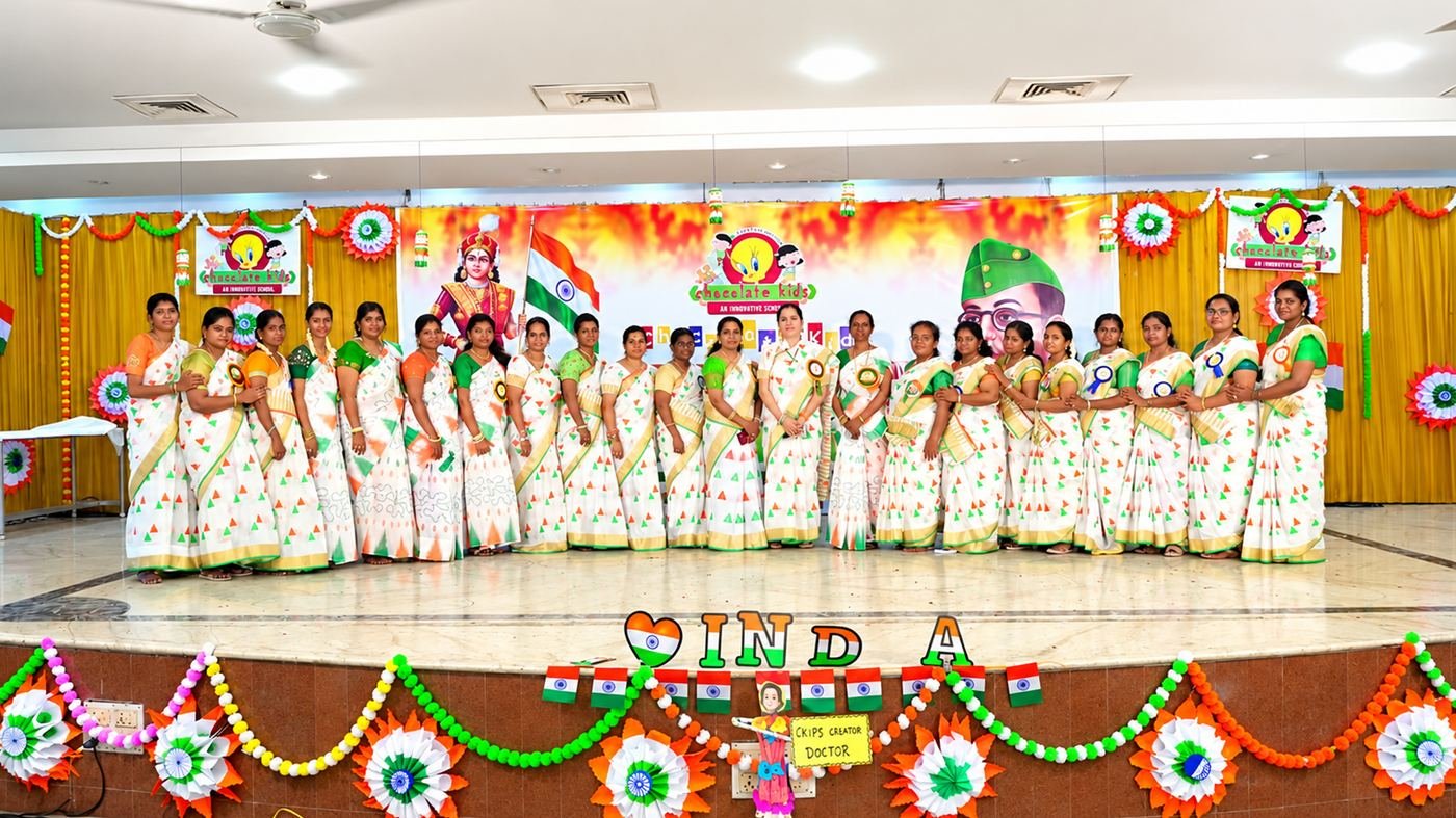 Teachers and staff celebrating Independence Day together